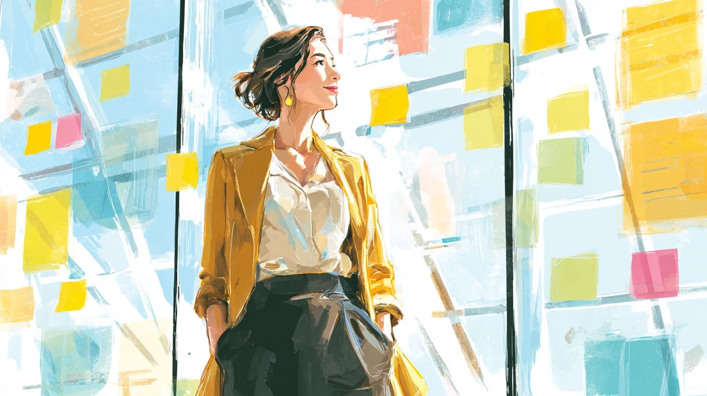 Woman with sticky notes in fintech office
