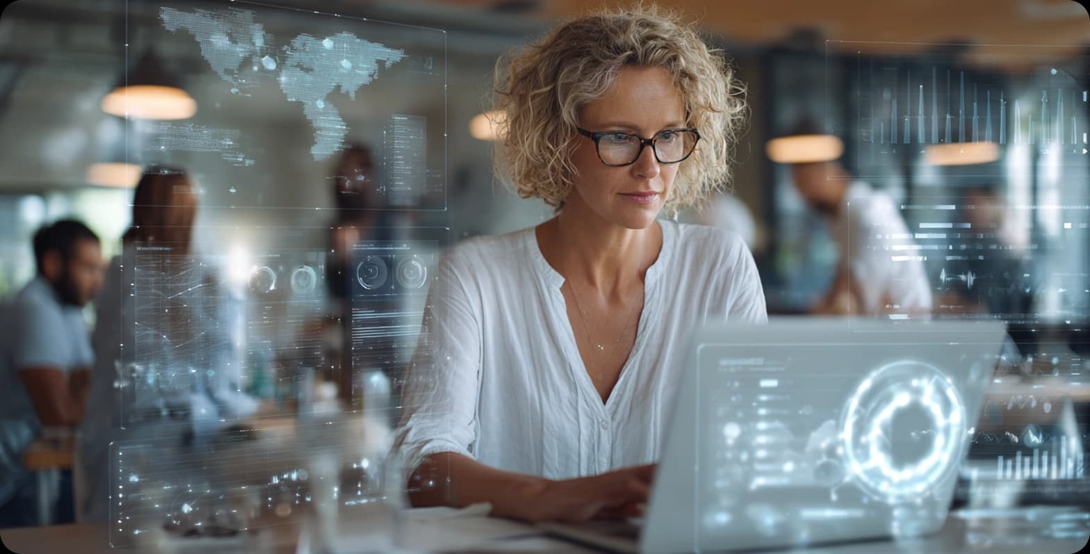 Woman analyzing fintech reports